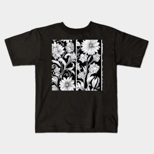 Vintage Floral Cottagecore  Romantic Flower Peony Rose Design Black and White Kids T-Shirt